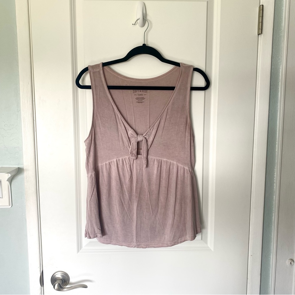 Pink // Mauve Tie Dye Soft & Sexy American Eagle Flowy Tank Top with Tie Front